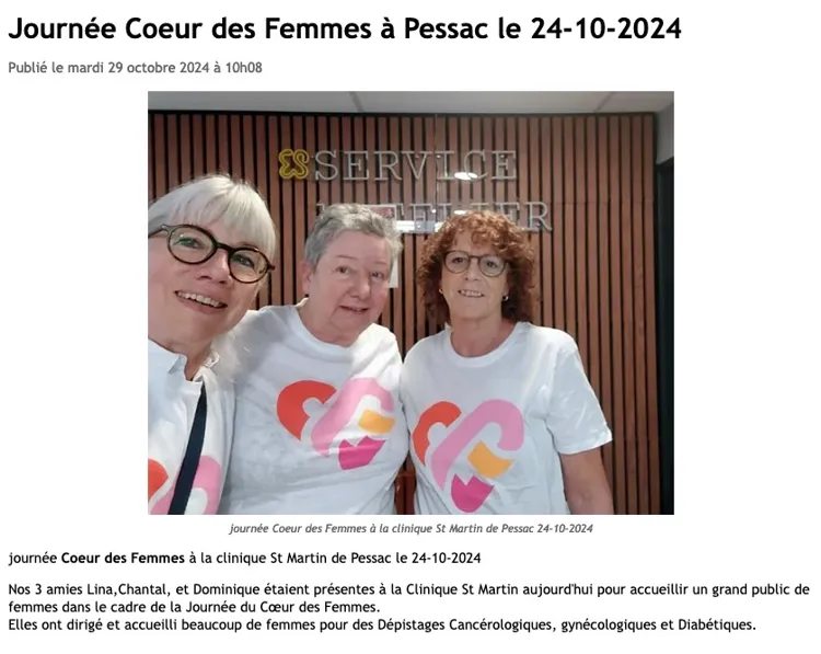 journée Coeur des Femmes (clinique St Martin à Pessac) 24-10-2024